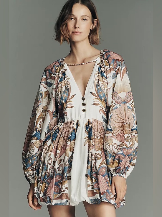 FARM Rio Dresses & Skirts - Farm Rio Sea Garden Off White Mini Bubble Dress Balloon Sleeve L NWT $298 Boho